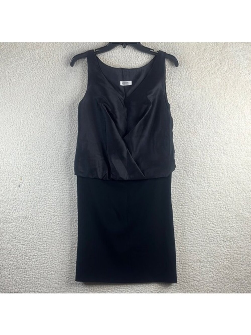 NWOT Moschino Womens Black Silk Blend Sleeveless V-Neck Blouson Dress Size 4